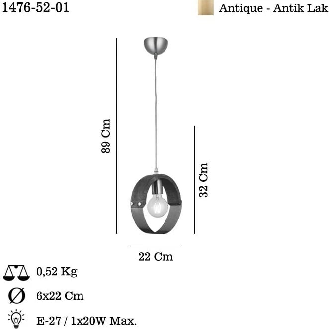 Llambë tavani Opviq, Manya - 52-01, metal dhe dru, ngjyrë antike