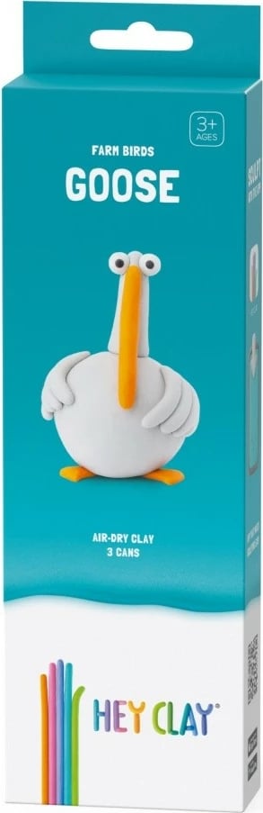 Set modelimi me masë plastike Hey Clay Goose, Tm Toys, 3 kanaçe, për fëmijë, shumëngjyrëshe