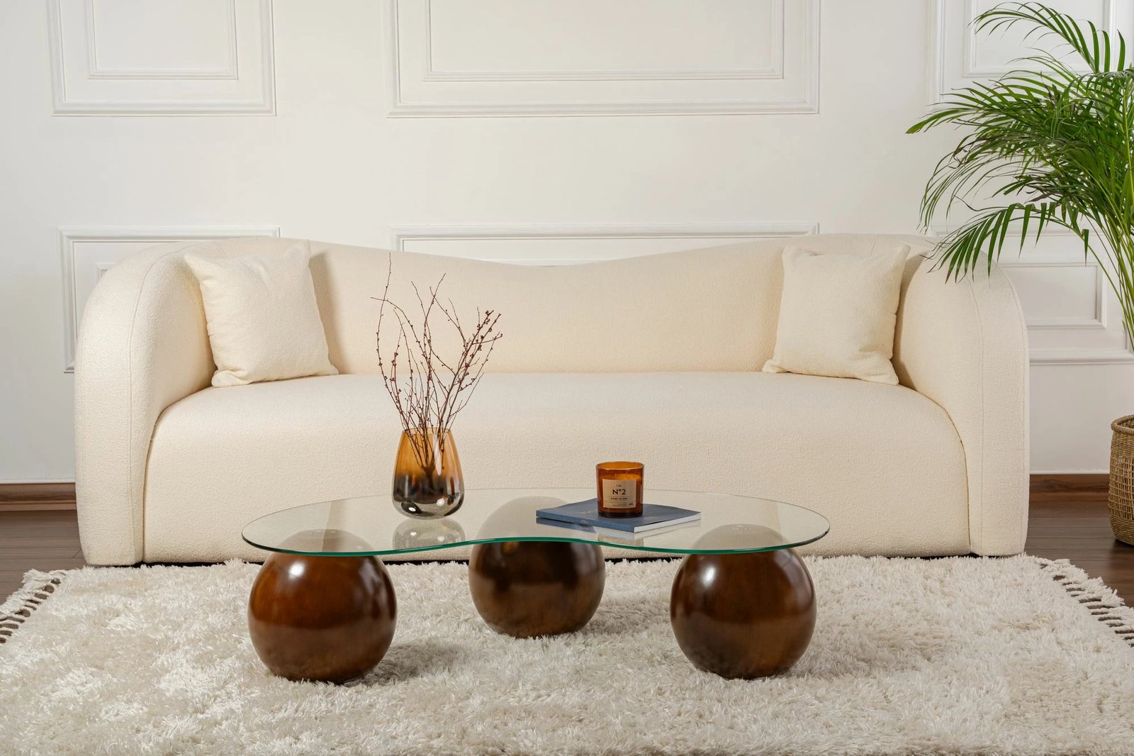 Tavolinë kafeje Skye Decor, sferike, ngjyrë arre, transparente