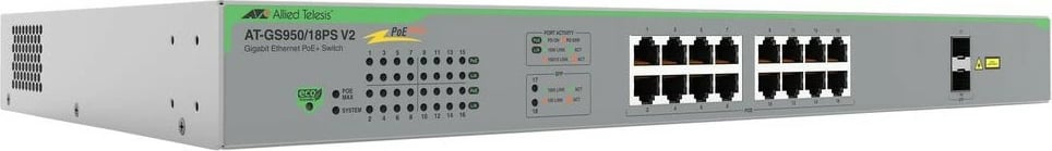 Switch Allied Telesis AT-GS950/18PS-V2-50, 16 porte Gigabit, PoE, rack, gri