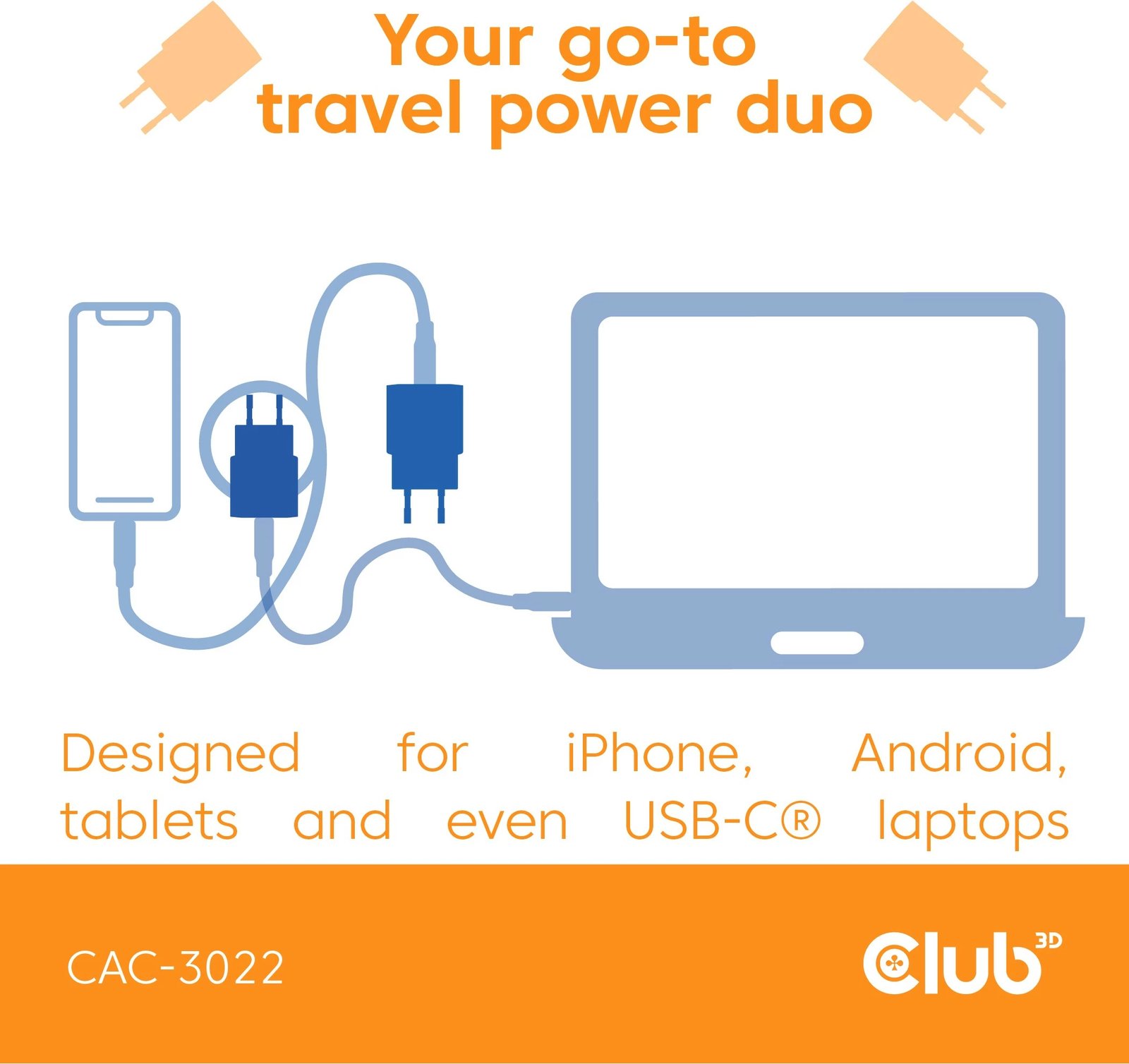 Karikues USB-C Club3D CAC-3022 30W 2 copë blu