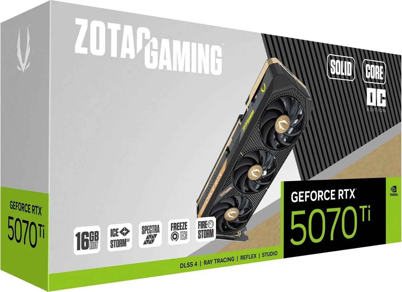 Kartë grafike ZOTAC GAMING GeForce RTX 5070 Ti SOLID CORE OC, 16 GB GDDR7, e zezë