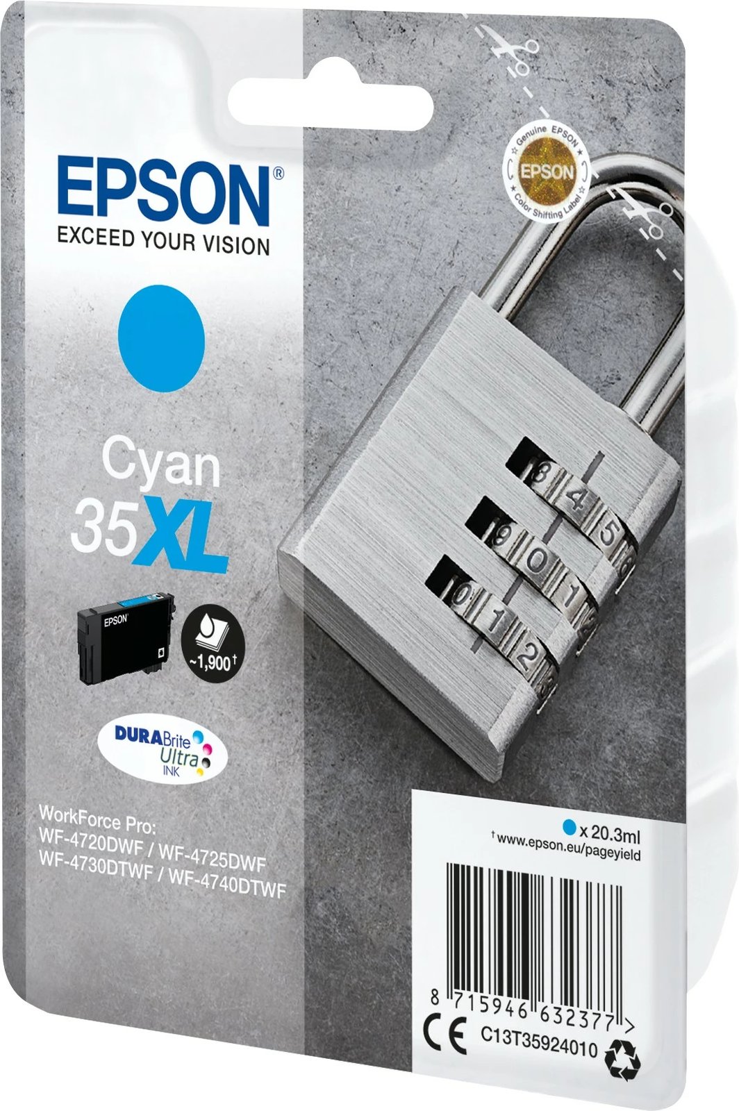 Patron Epson Padlock Singlepack Cyan 35XL DURABrite Ultra Ink, 20.3 ml, Cyan