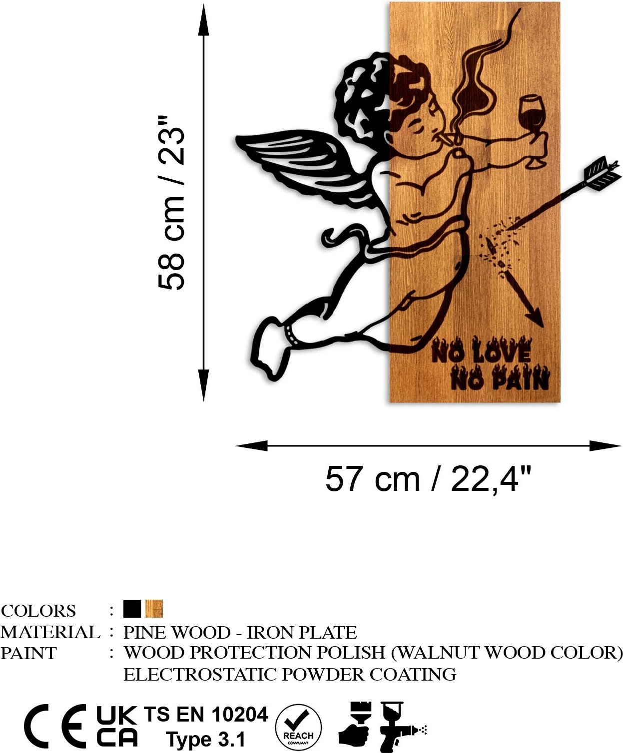 Aksesor dekorativ muri prej druri, Wallity, Wine & Eros, ngjyrë arre dhe e zezë