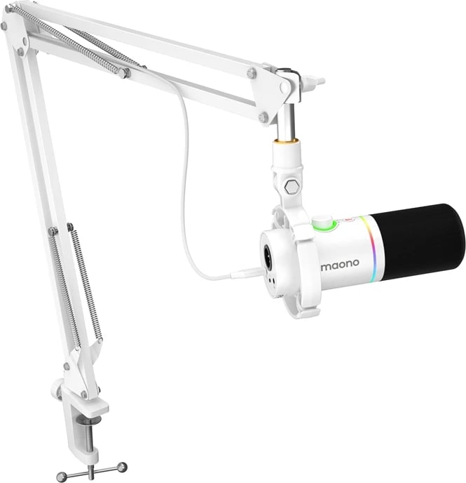 Mikrofon Maono PD200XS, dinamik, kardioid, RGB, i bardhë, me krah montimi Mikrofon Maono PD200XS, dinamik, kardioid, RGB, i bardhë, me krah montimi
