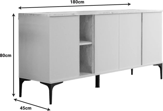 Sideboard Vetine ngjyrë gri-bezhë, sipërfaqe me pamje mermeri, 180x45x80cm