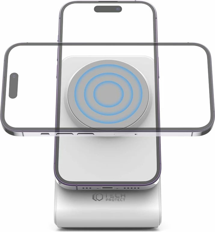 Karikues wireless MagSafe Tech-Protect QI15W-A23, 15W, i bardhë, me stand