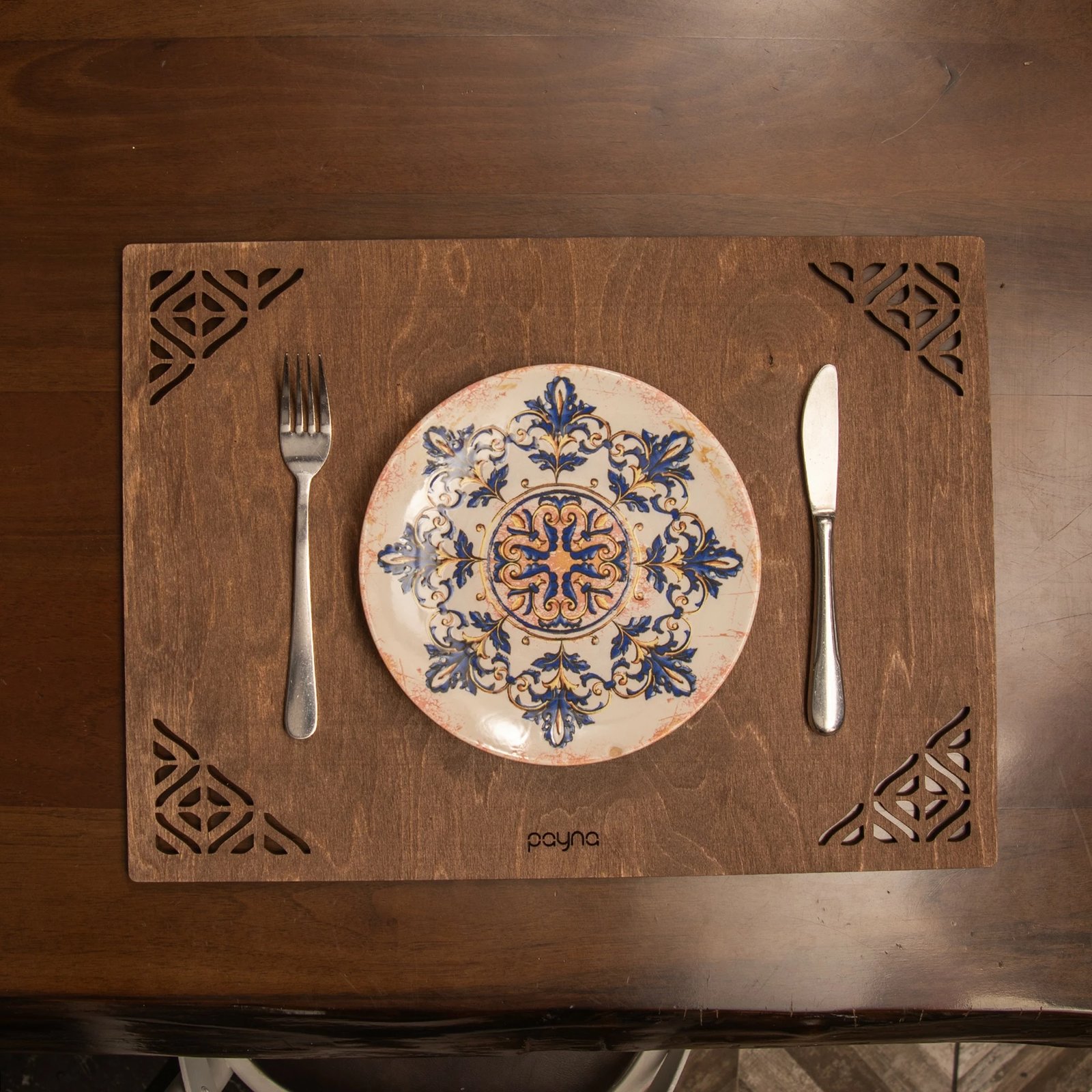 Set nënshtrues tavoline prej druri, 4 copë, Hermia Corpat, ngjyrë wenge