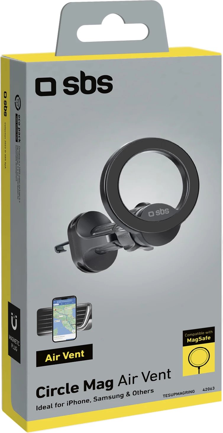 Mbajtës magnetik për celular SBS TESUPMAGRING, për grilë ventilimi, MagSafe, i zi
