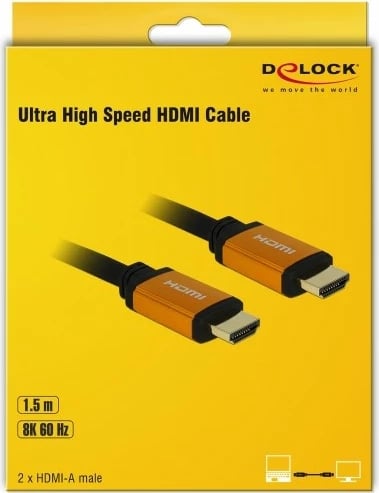 Kabllo HDMI DeLOCK 85728, Ultra High Speed, 1.5m, 8K, e zezë/artë