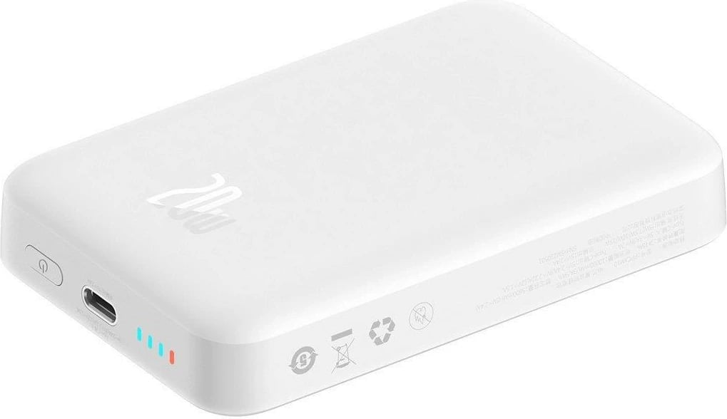 Powerbank Baseus Magnetic Mini 10000mAh, USB-C PD 20W / MagSafe 15W, i bardhë, me kabllo USB-C