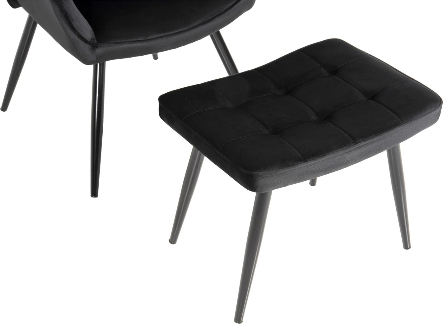 Karrige me mbështetëse për këmbë CRAWLEY FH8918.04, kadife e zezë, këmbë metalike, 70x57x103Hcm