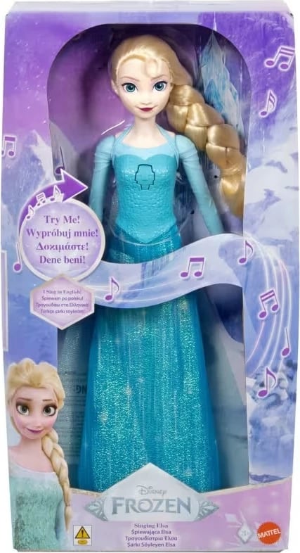 Kukull Elsa kënduese Mattel Frozen JDX52, 30 cm, me fustan blu