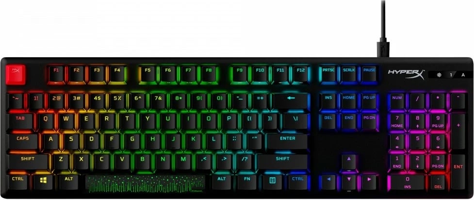 Tastierë mekanike gaming HyperX Alloy Origins PBT HX Red 639N3AA#ABA me ndriçim RGB, QWERTY English (US), USB, kabllo e shkëputshme, e zezë