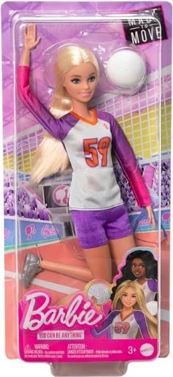 Kukull Barbie Made to Move lojtare volejbolli, Mattel HKT72, me uniformë, top dhe aksesorë