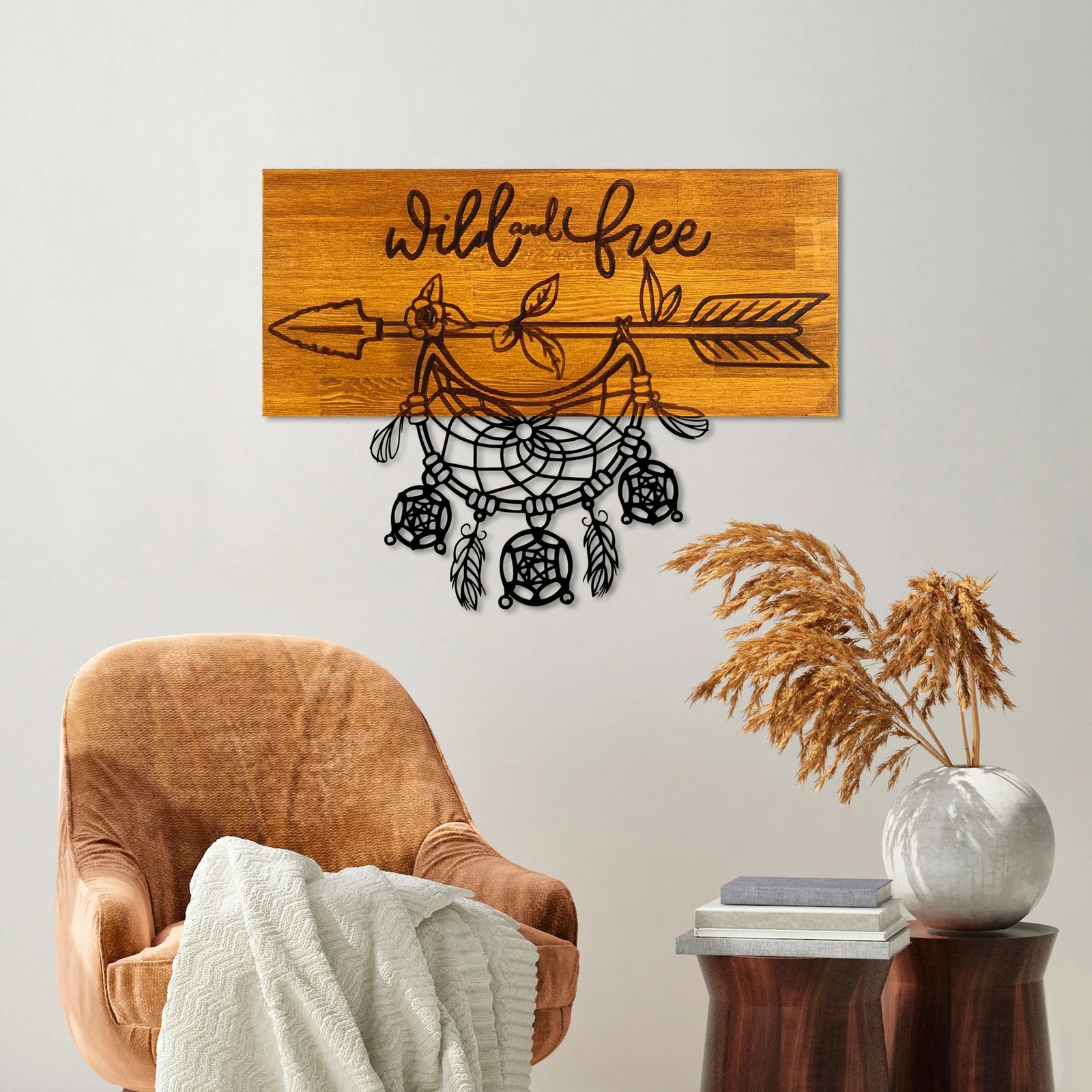 Aksesor dekorativ prej druri për mur, Wild and Free, ngjyrë arre dhe e zezë