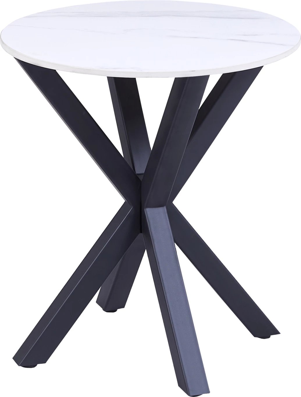 Tavolinë anësore e rrumbullakët, FH9473.06, sipërfaqe mermeri të bardhë dhe këmbë metalike të zeza, Φ50x55H cm