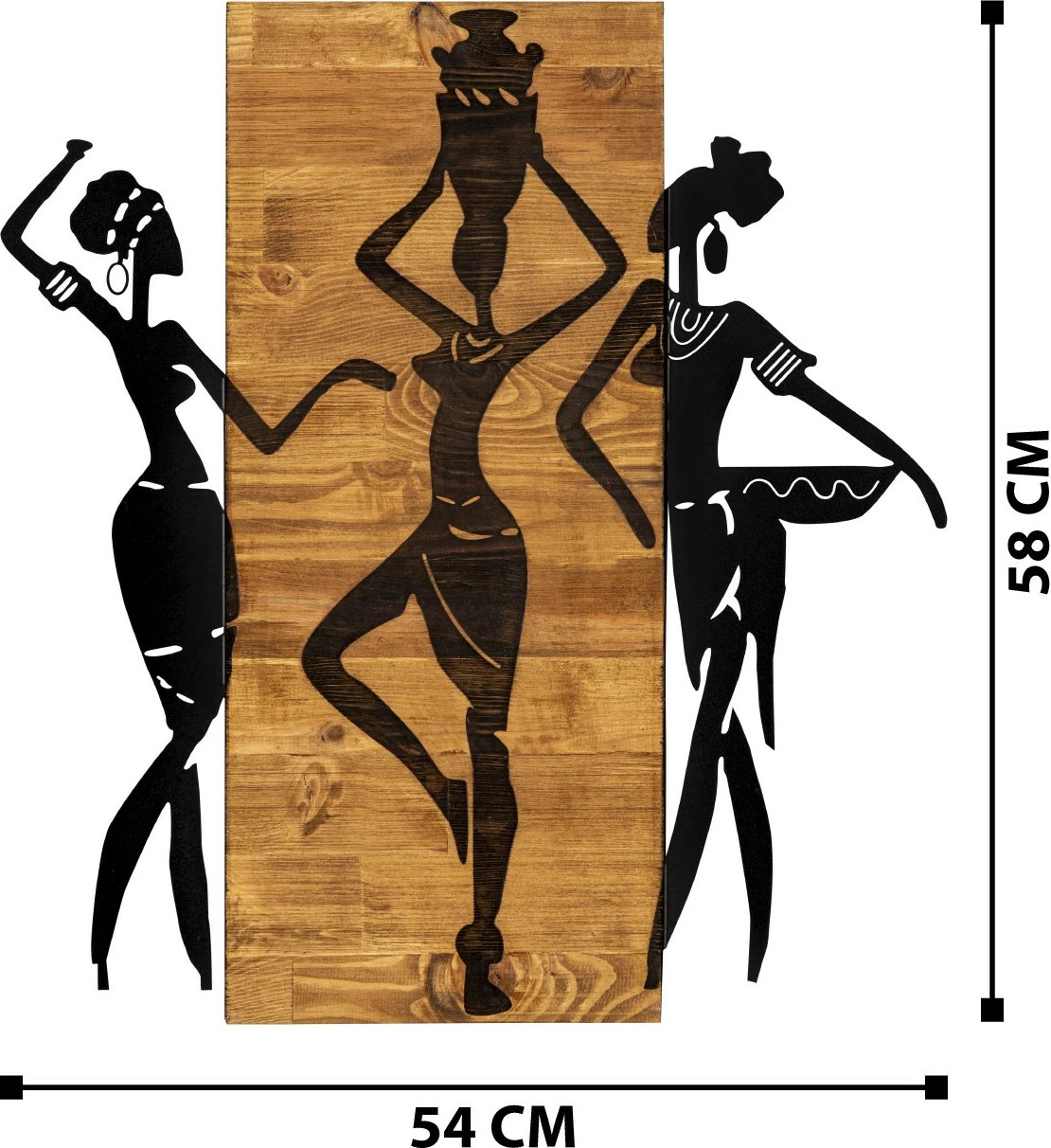 Aksesor dekorativ për mur, dru dhe metal, Wallity, Afrikan, ngjyrë e zezë dhe arre, 54x58cm