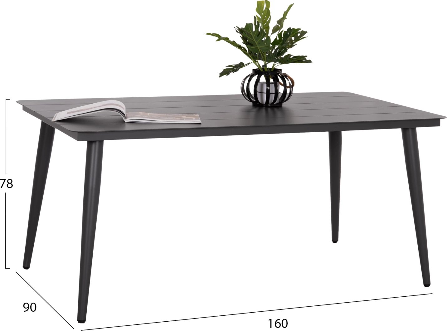 Tavolinë ngrënieje drejtkëndëshe alumini HIGER, ngjyrë gri, 160x90x78cm