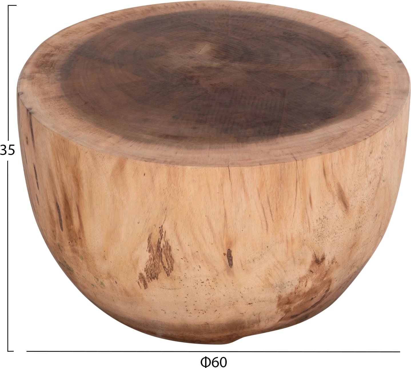 Tavolinë e rrumbullakët për kafe, dru suar natyral, POMPU FH9794.11, 60x35cm