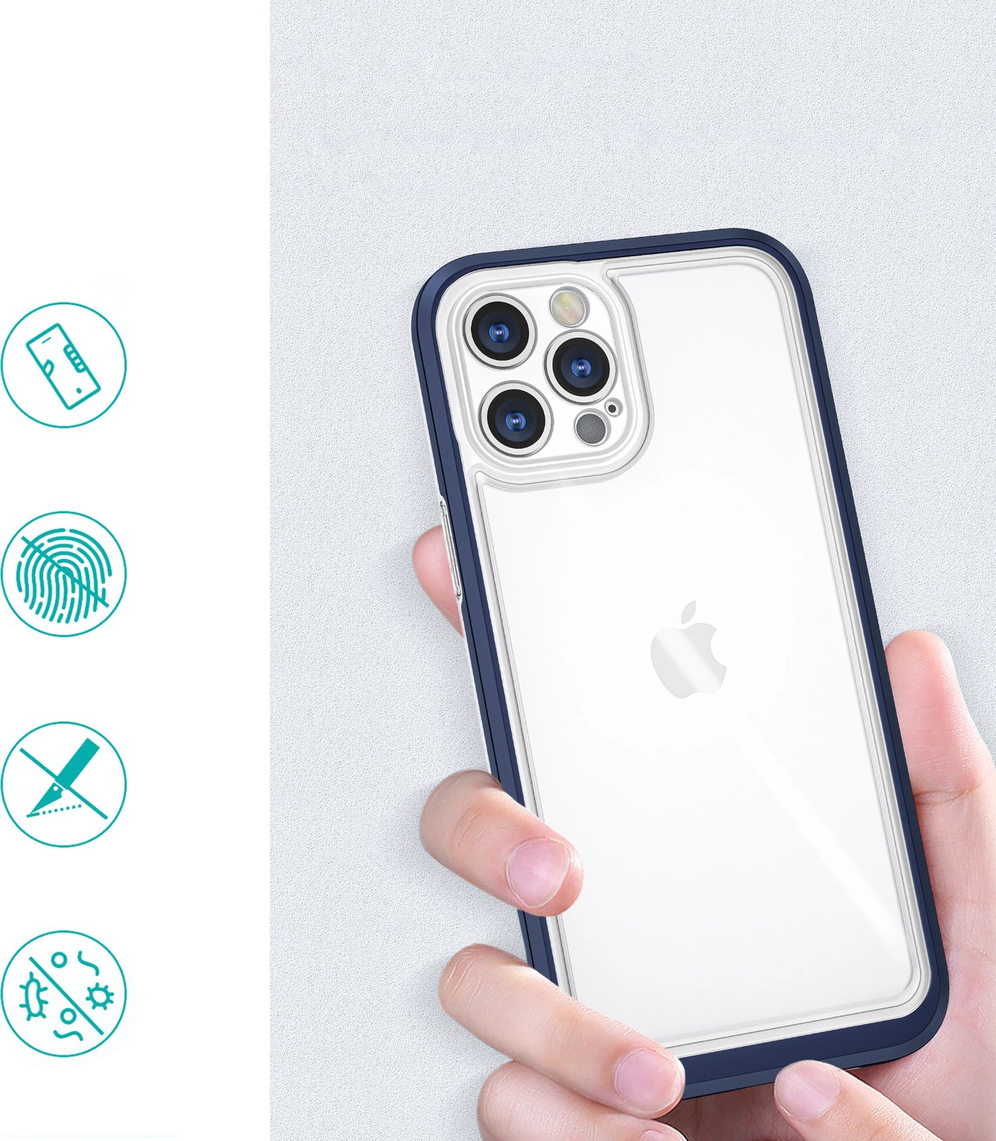 Mbështjellës Hurtel Hybrid Armor Clear 3in1 për iPhone 12 Pro, kornizë kaltër, transparent