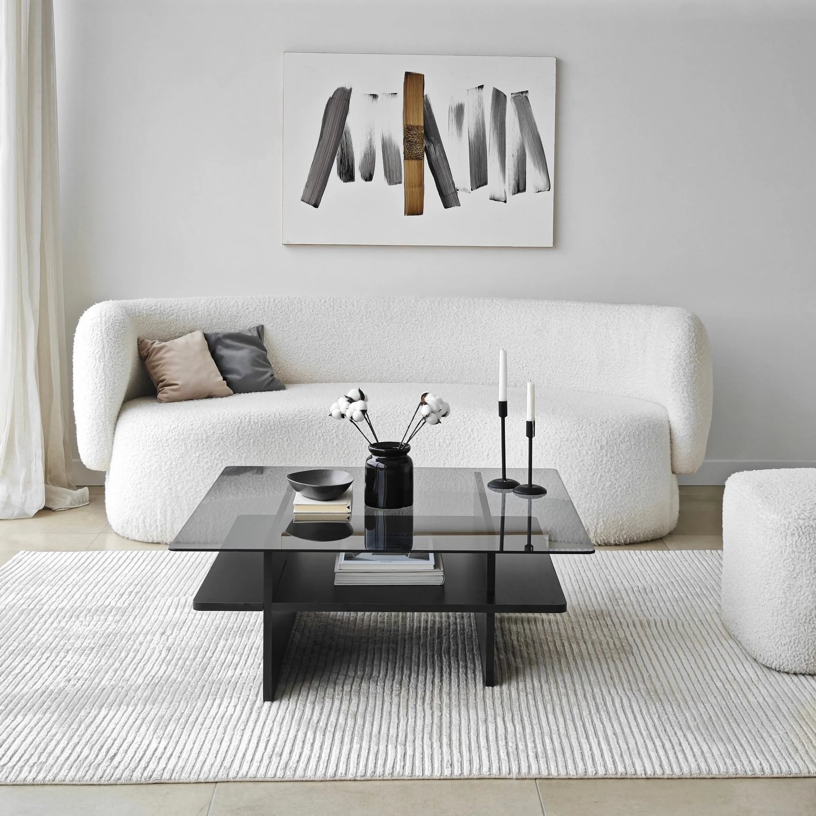 Tavolinë kafeje Skye Decor, katrore, ngjyrë e zezë dhe fume