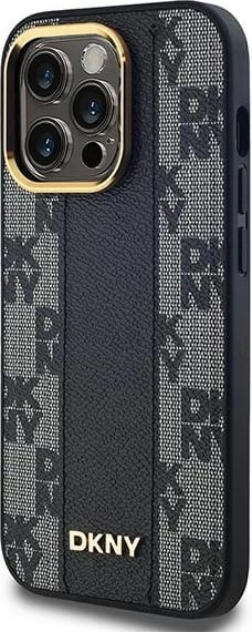 Mbështjellës DKNY Leather Checkered Mono Pattern MagSafe për iPhone 13 Pro/13, i zi