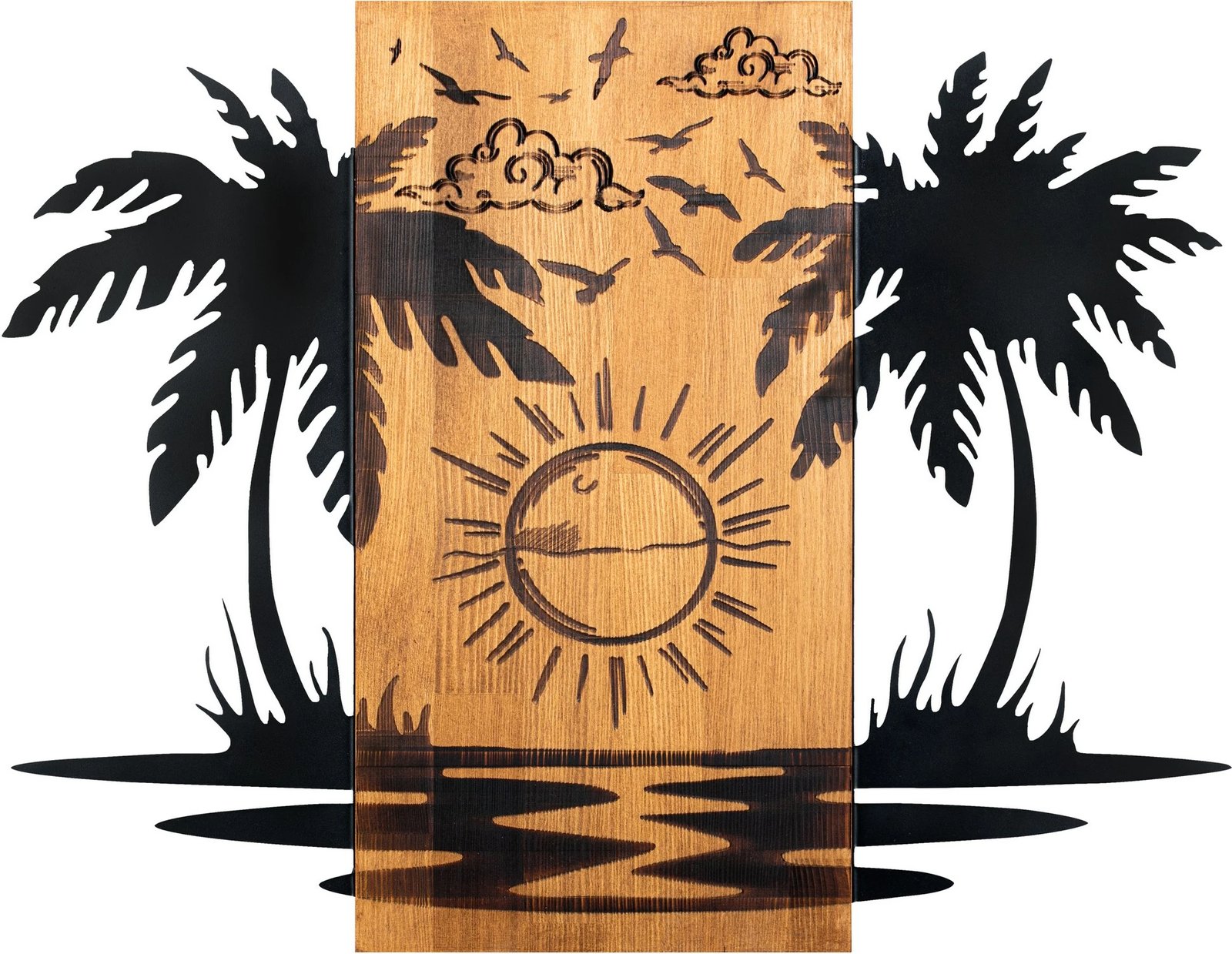 Aksesor dekorativ muri, dru dhe metal, Hawaii 2, ngjyrë e zezë dhe arre, 74x57.5cm