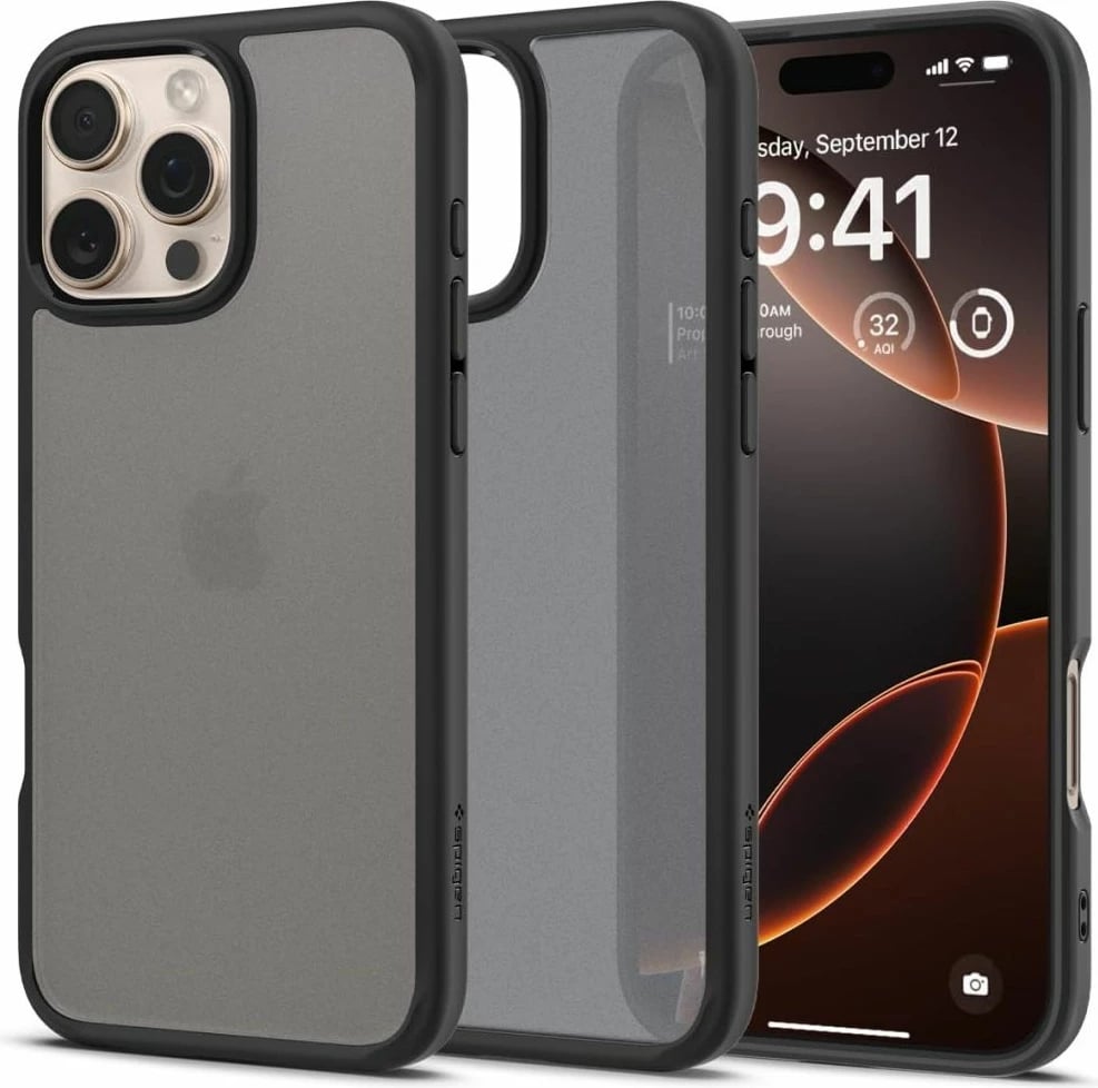 Mbështjellës Spigen Ultra Hybrid për iPhone 16 Pro Max, i zi
