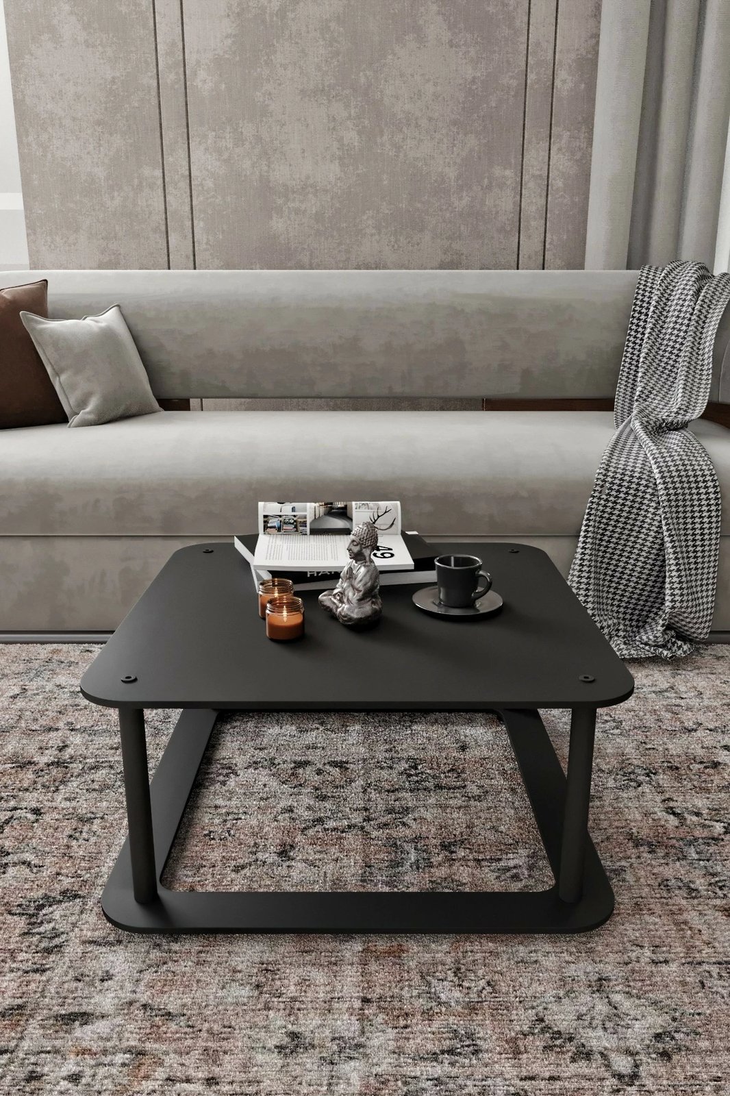 Tavolinë kafeje katrore, ngjyrë e zezë, Skye Decor