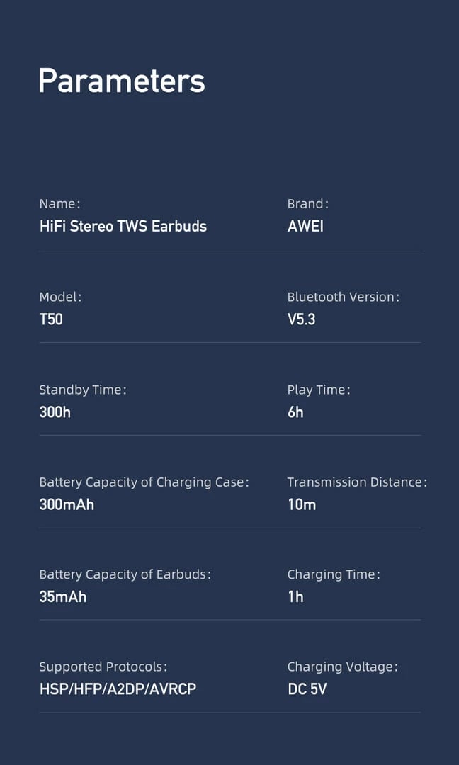 Kufje Me Bluetooth AWEI T50 ENC
