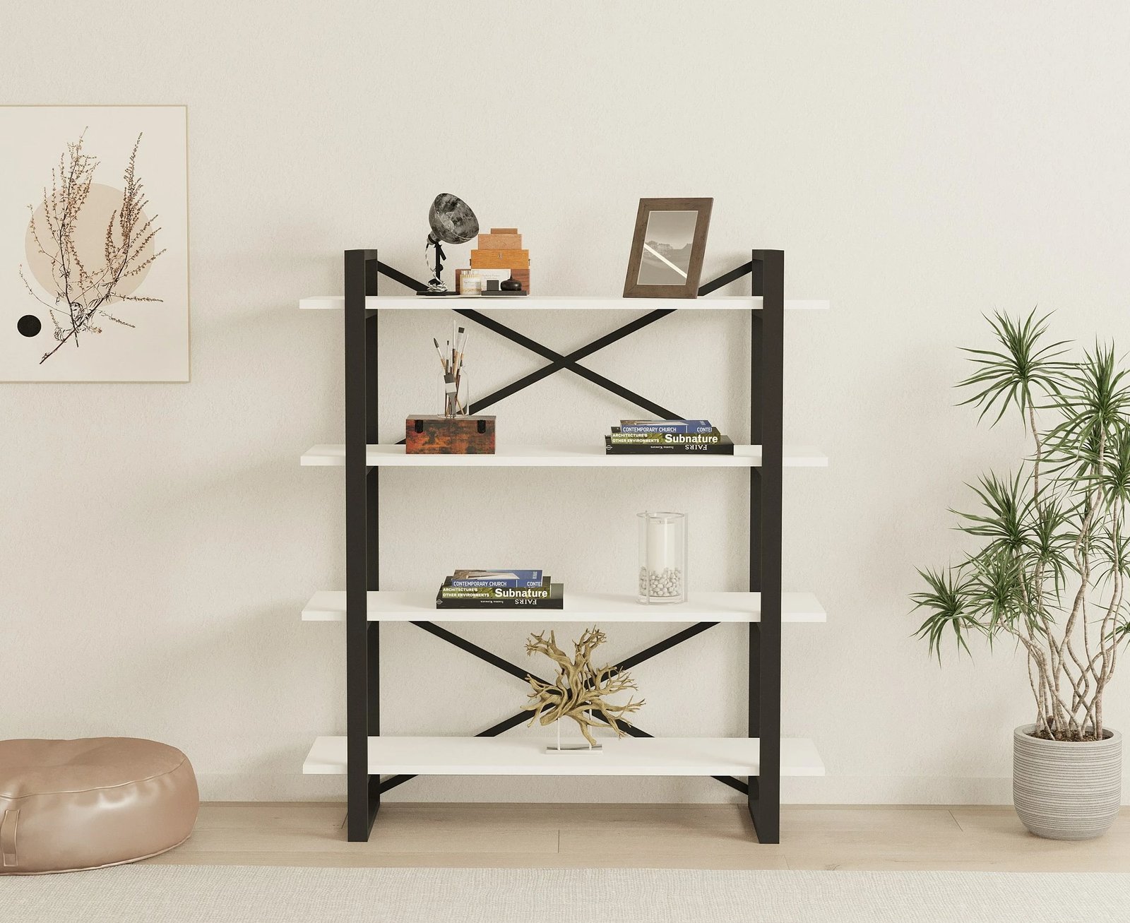 Raft librash Skye Decor, bardhë e zi, Makro