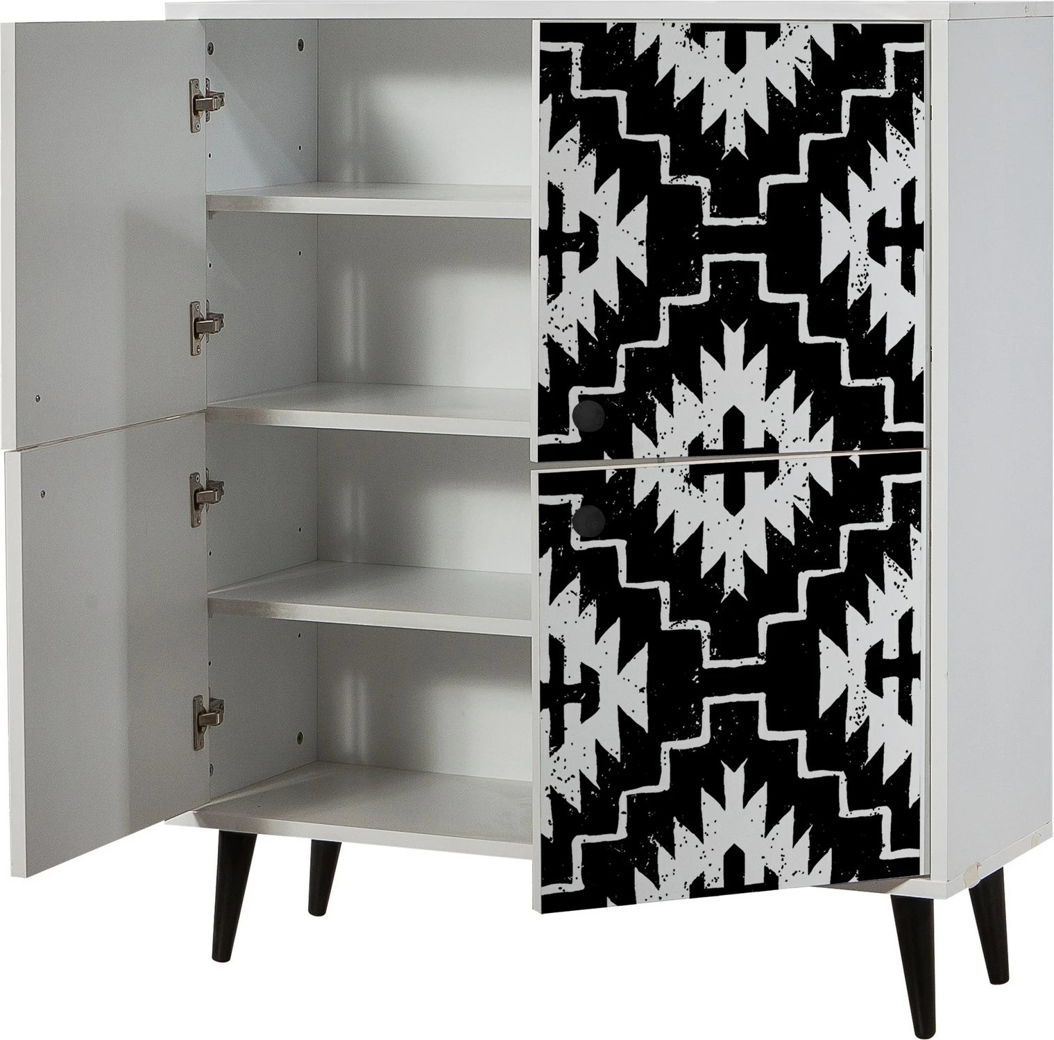 Dollap multifunksional Hanah Home, Multilüx Swan, ngjyrë bardhë/zi, model abstrakt, 95x111x36 cm