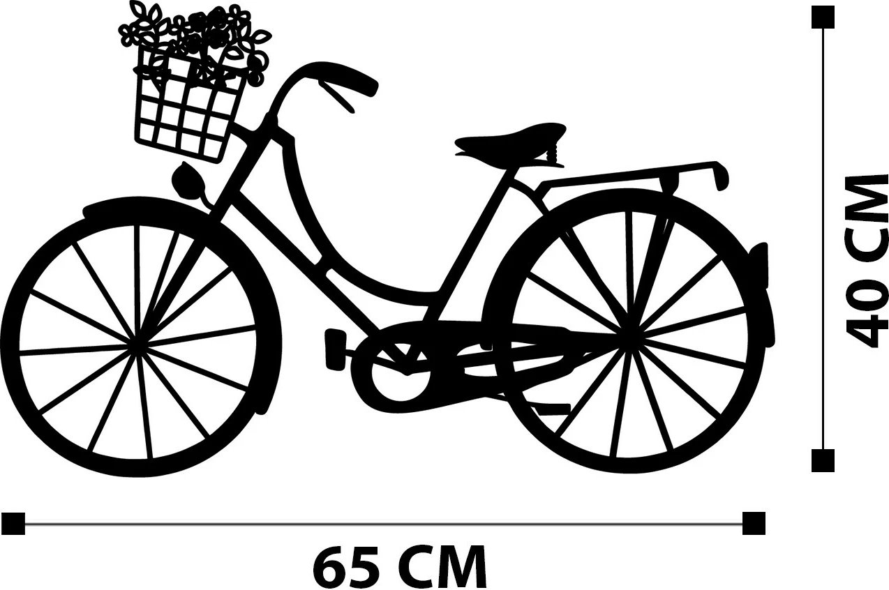 Aksesor dekorativ metalik për mur, biçikletë, Wallity, ngjyrë e zezë, 65x40cm