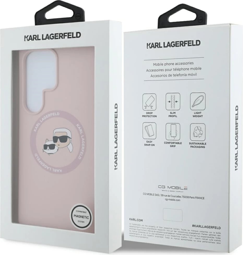 Mbështjellës Karl Lagerfeld Silicone Double Heads And Circle MagSafe për Samsung Galaxy S25 Ultra, Rozë