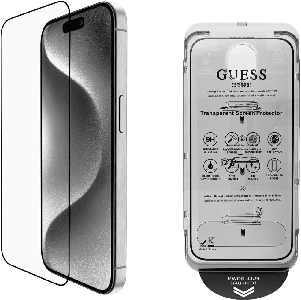 Mbështjellës xhami Guess BP Rhinestone 2in1 për ekran dhe kamera, për iPhone 16 Pro Max, Gold