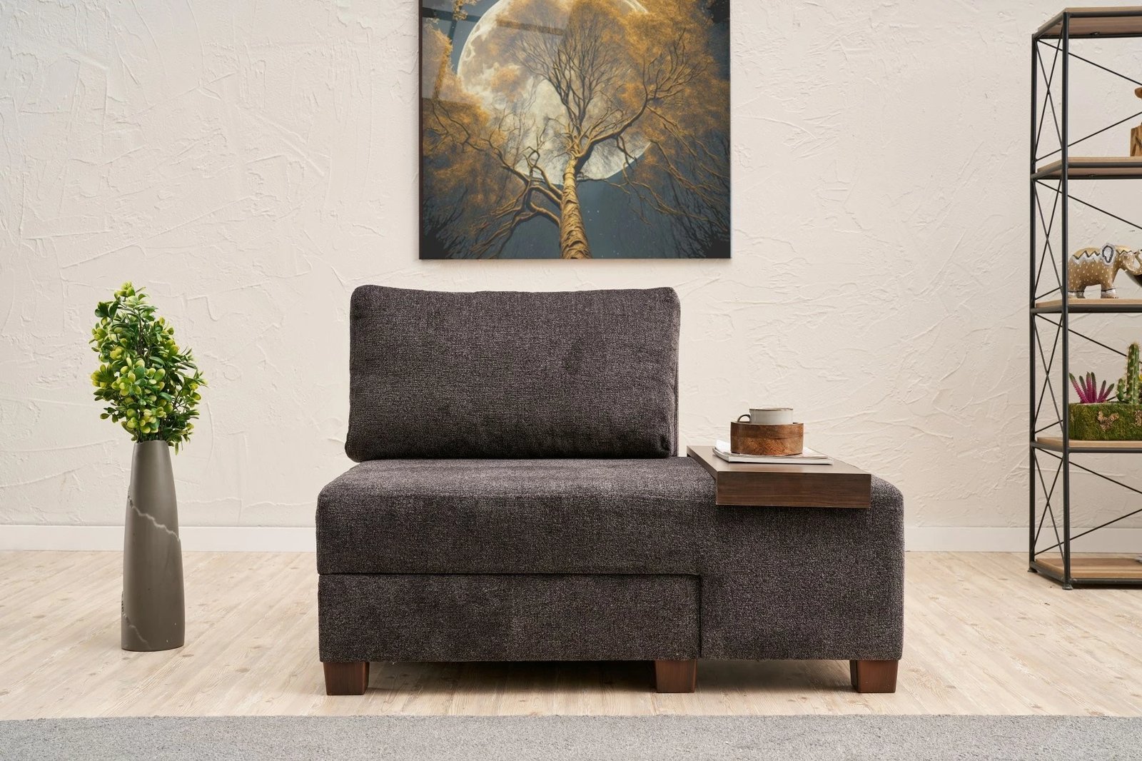 Krevate-kolltuk një vendësh, Atelier del Sofa, Perenna Chenille, antracit, e djathtë