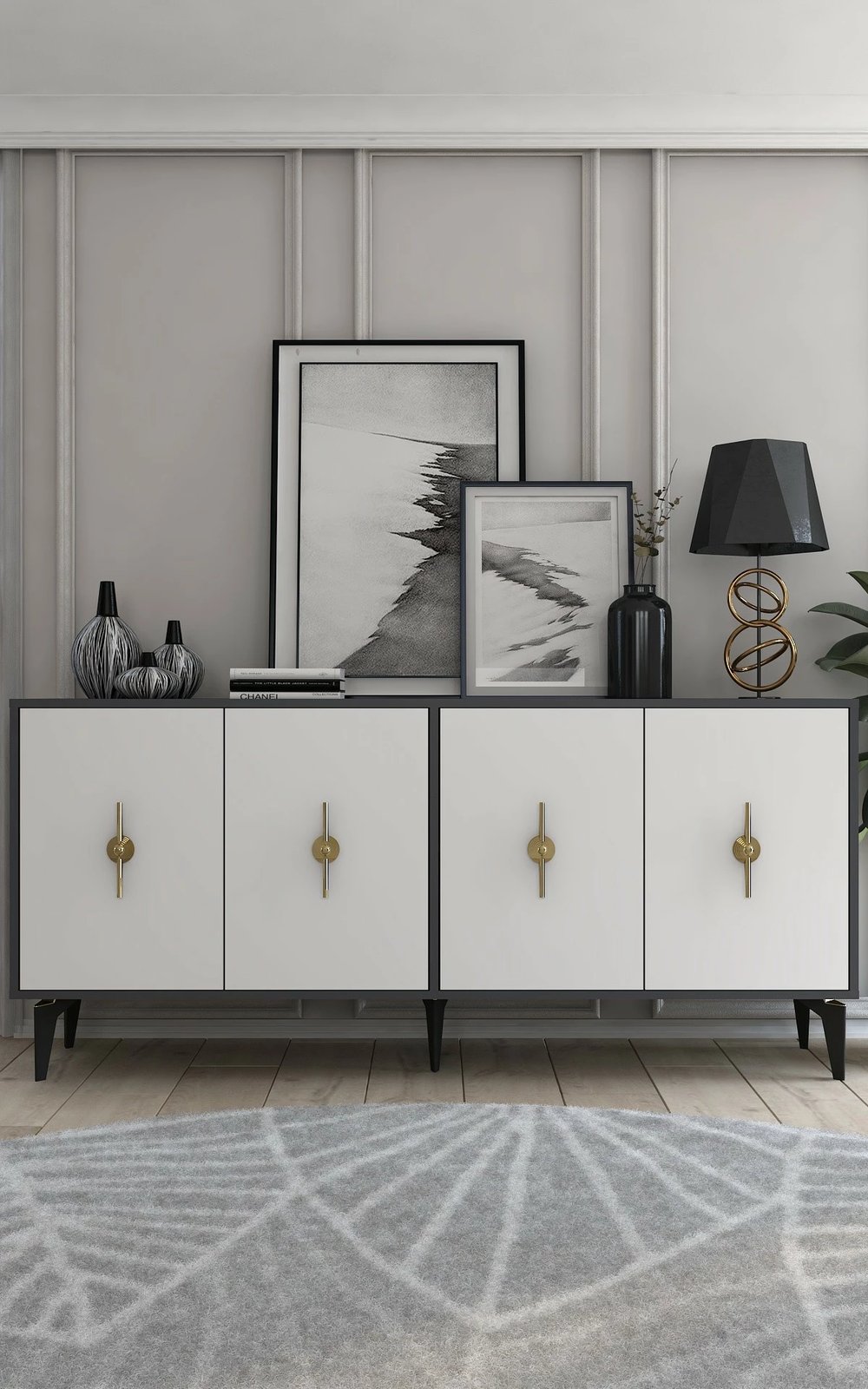 Konsol Skye Decor, ngjyrë antracit dhe e bardhë