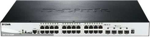 Switch D-Link DGS-1510-28XMP/E, 24 porta PoE+, 4 SFP+, për rack, i zi