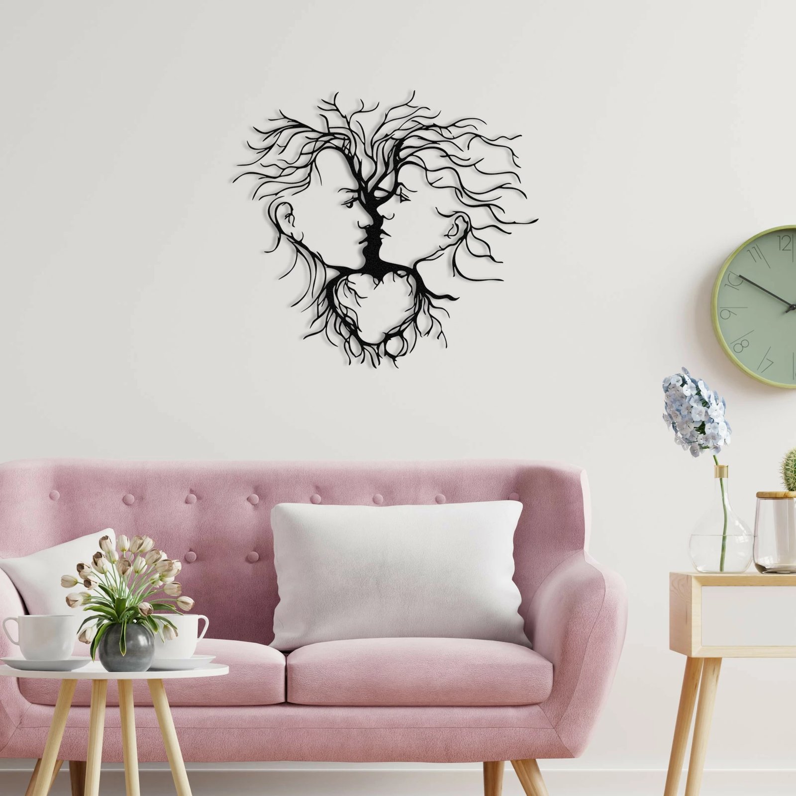 Aksesor dekorativ metalik për mur, Wallity Entrika, ngjyrë e zezë, 70x64cm