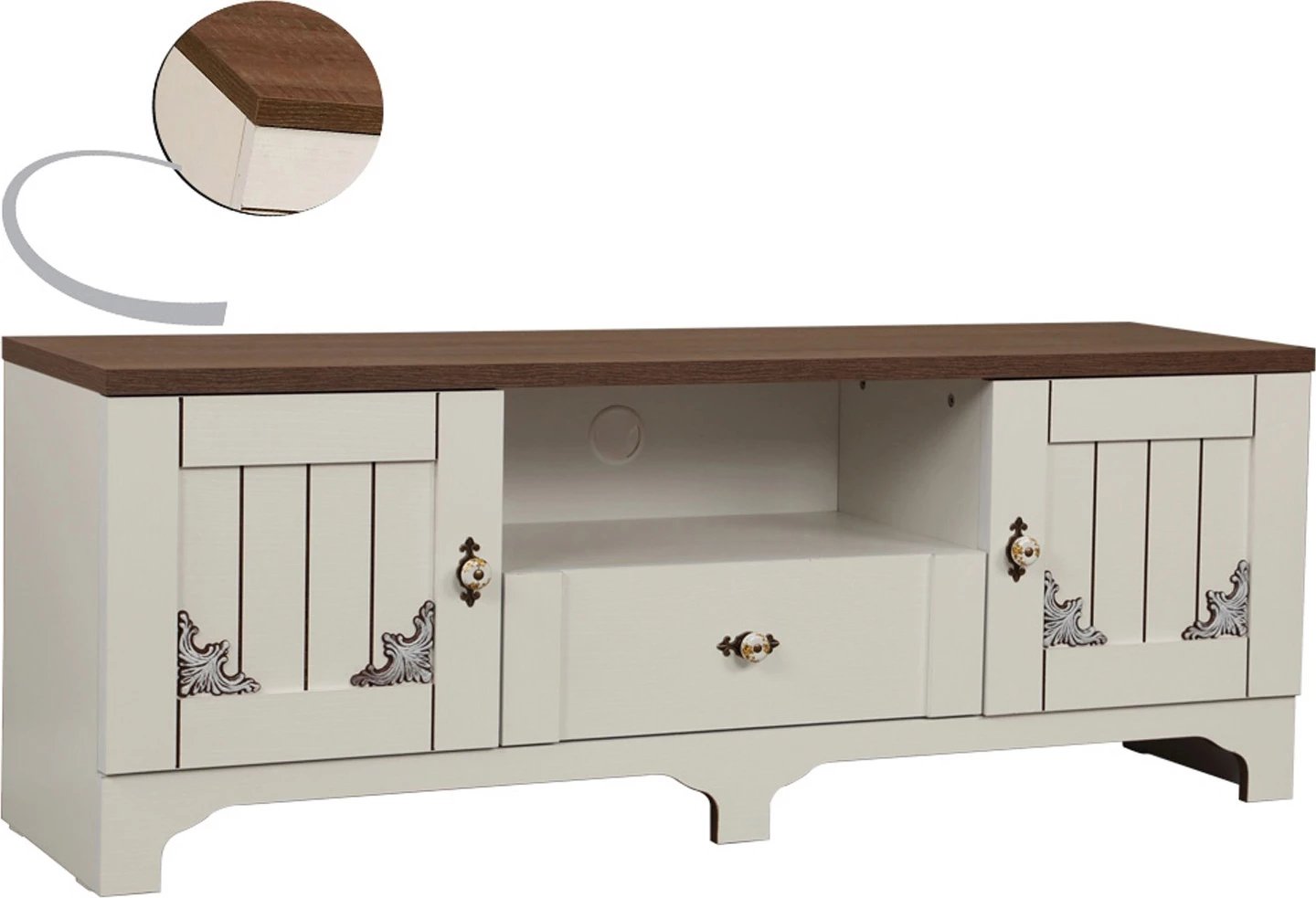Komodë TV Hanah Home, Gazel 140, e bardhë dhe kafe