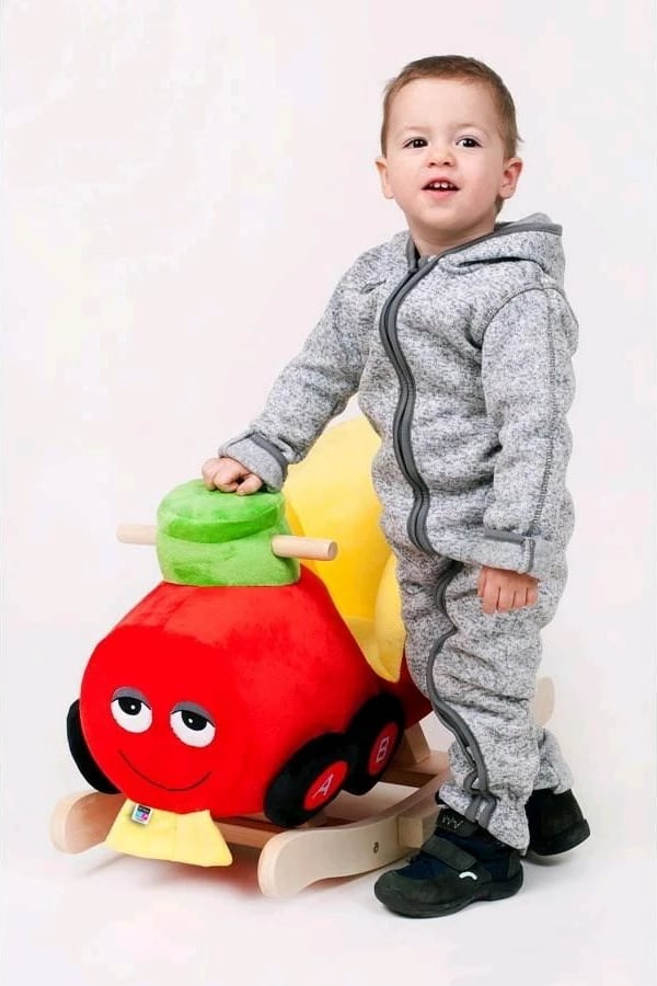 Lodër lëkundëse arush me tinguj, PLAYTO, sedilje me doreza druri, 18m+, kafe