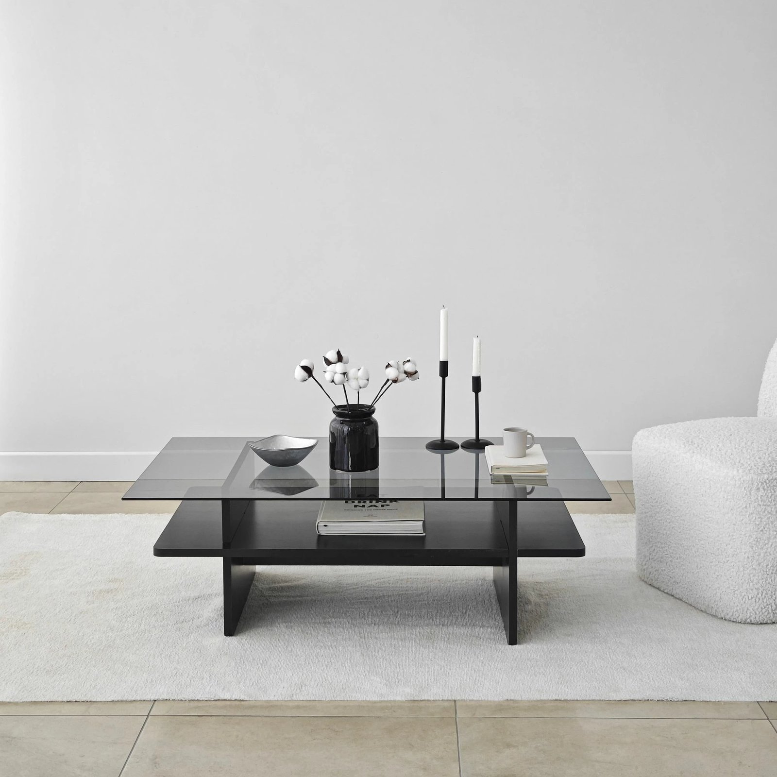 Tavolinë kafeje Hanah Home, Saga drejtkëndëshe, e zezë, fume