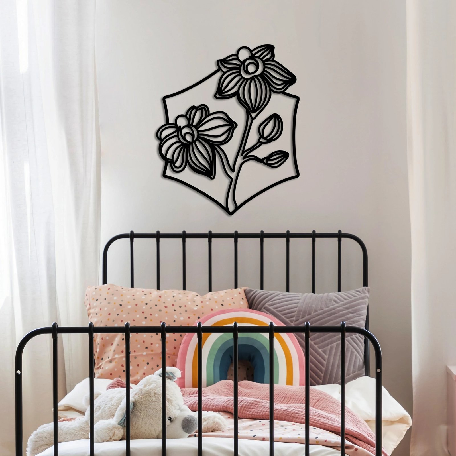 Aksesor dekorativ metalik për mur Wallity, orkide, i zi, 70x58cm