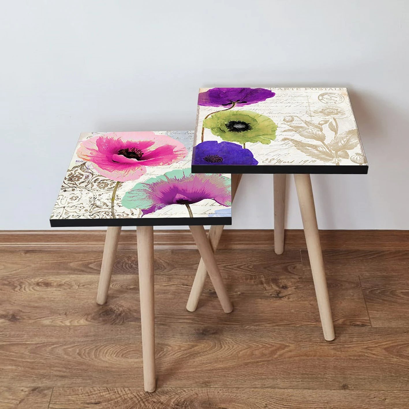 Set tavolinash ndihmëse, dizajn me lule shumëngjyrëshe, 2 copë, Skye Decor, 2Shp489