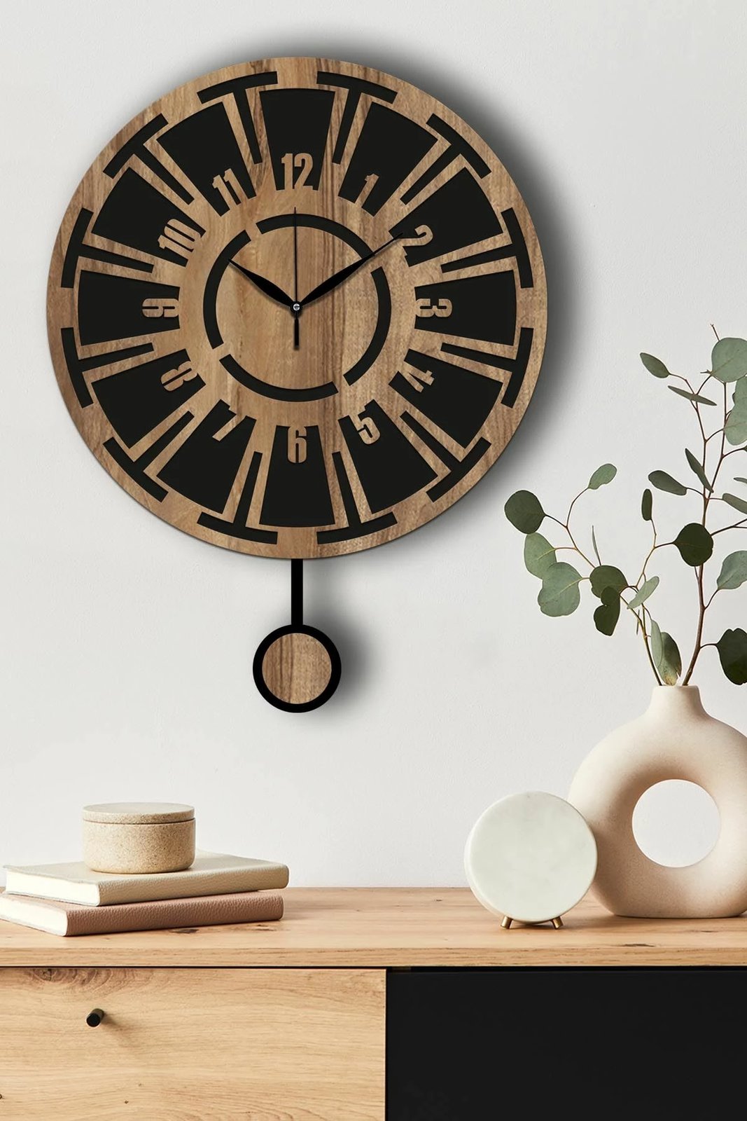 Orë muri dekorative Wallity, Vlnt114Mo, ngjyrë arre dhe e zezë