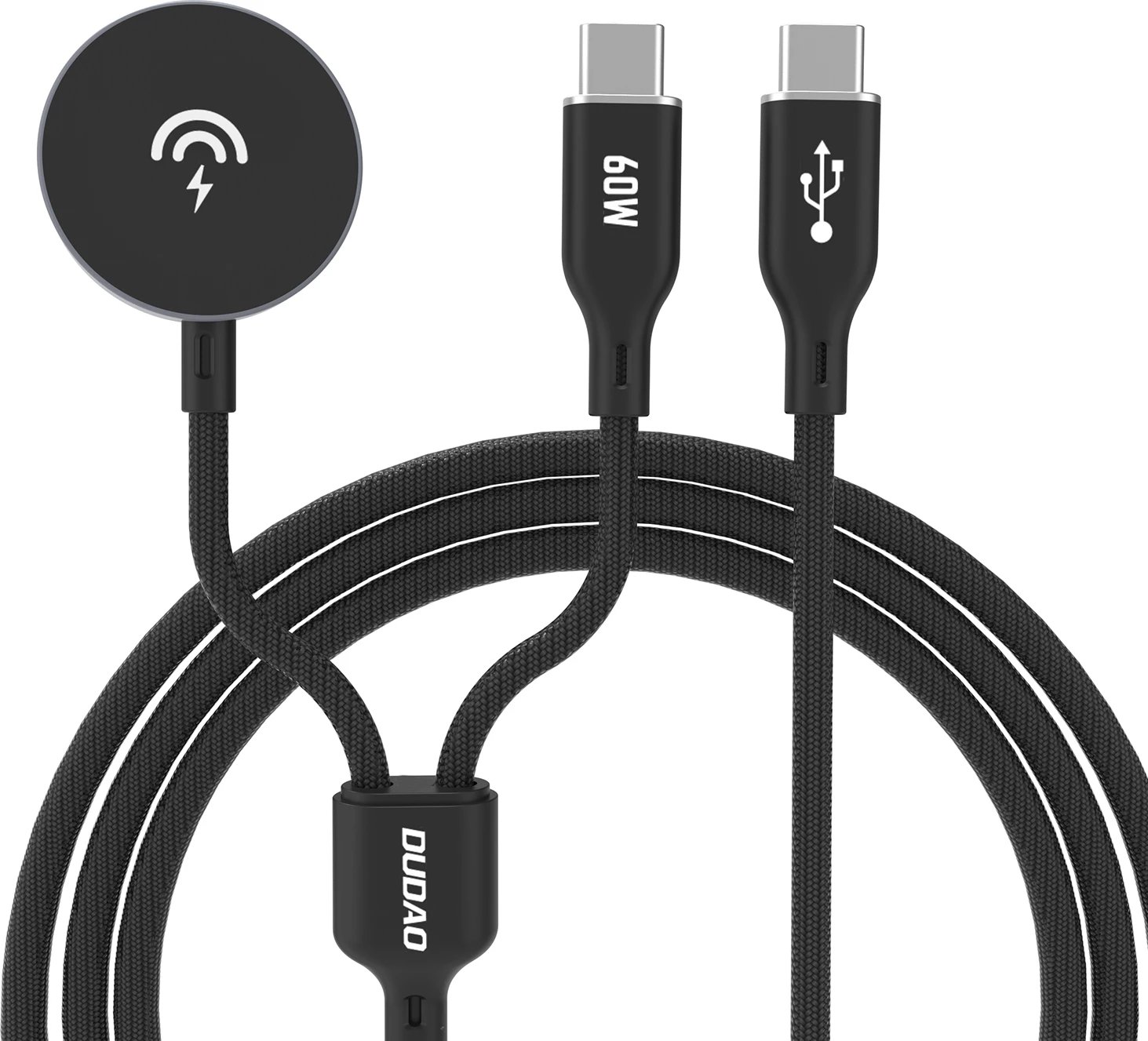 Kabllo karikimi 2-në-1 Dudao A12MaxC, 60W PD, për Apple Watch/USB-C, e zezë