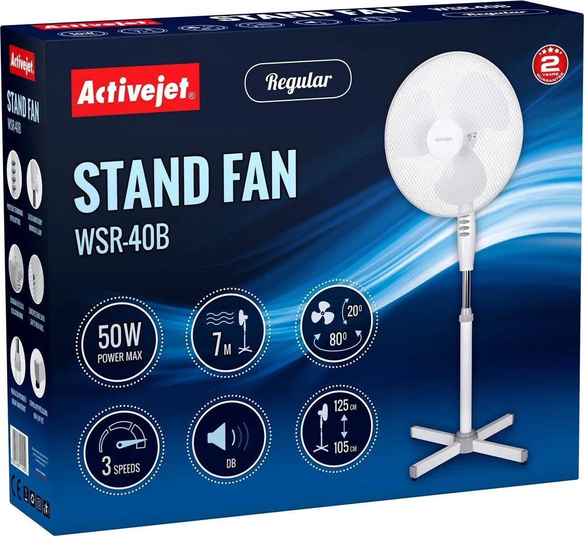 Ventilator qëndror Activejet WSR-40B, 35 cm, 3 shpejtësi, Argjend