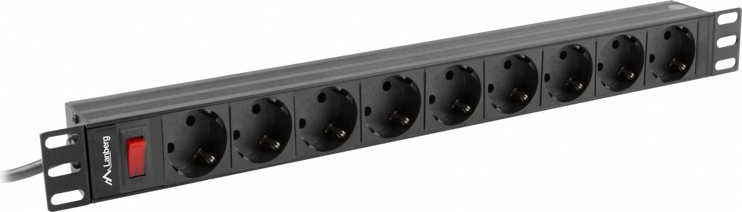 Kasë prizash Lanberg PDU-09F-0300-BK, 1U, 9xSchuko, 3m, e zezë