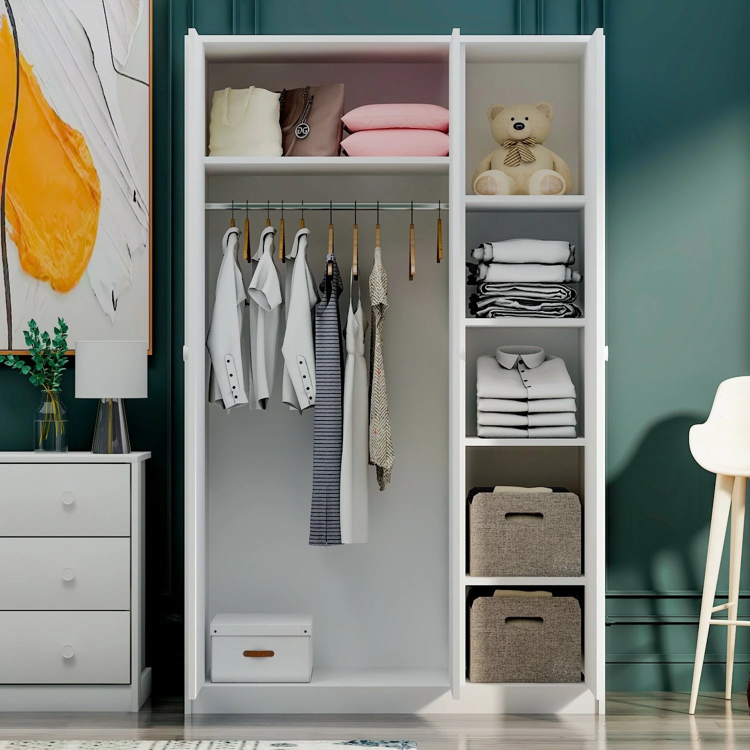 Dollap për dhomë gjumi, ngjyrë e bardhë, Skye Decor, Life